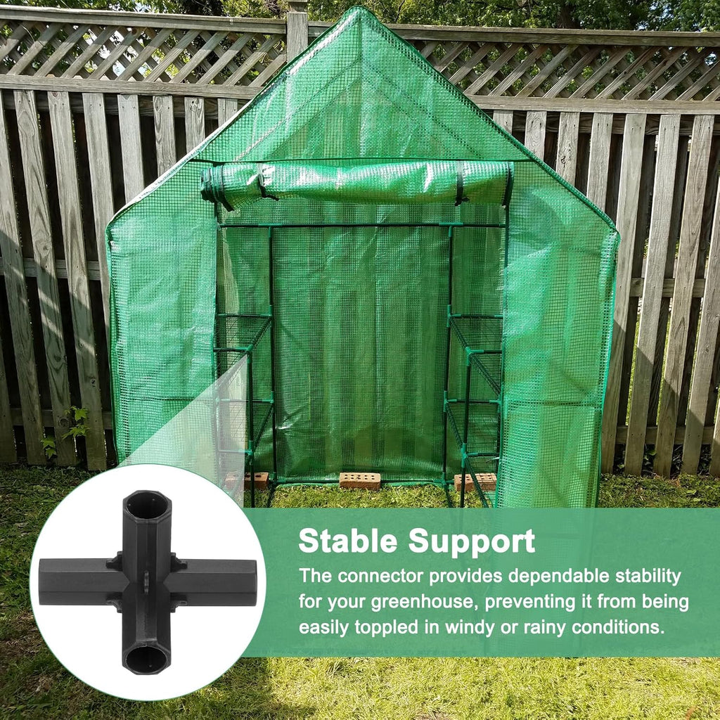 12 Pcs 11mm Greenhouse Frame Building Connectors, 4 Way Right Angle Pipe Fitting for Grape Trellis/Sunscreen Shed/Gardening Plant Stakes, Greenhouse Accessories [Black]