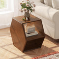 PADMA HOUSE Solid Wood Small End Table, Fully Assembled Hexagon Sofa Side Table with Ample Storage Space, Pre-Assembled Nightstand Slim Bedside Table for Small Spaces