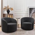 KINWELL 34" W Swivel Barrel Chair Set of 2, Mid Century Modern Round Upholstered Boucle Swivel Accent Chairs, No Assembly Sofa Chair for Living Room Bedroom Reading, Black