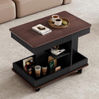 Modern Adjustable End Table with Wheels, 360° Rotating and Adjustable Lift-Top Design, Multifunctional Sofa Side Table with Storage Space for Living Room, Small Space (Black+Brown/508)
