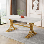 Tribesigns 63-Inch Rectangular Dining Table for 4 to 6, Modern Kitchen Tables with Stylish Metal Trestle Legs, Large Dinner Tables for Dining Room, Only Table (White+Gold)