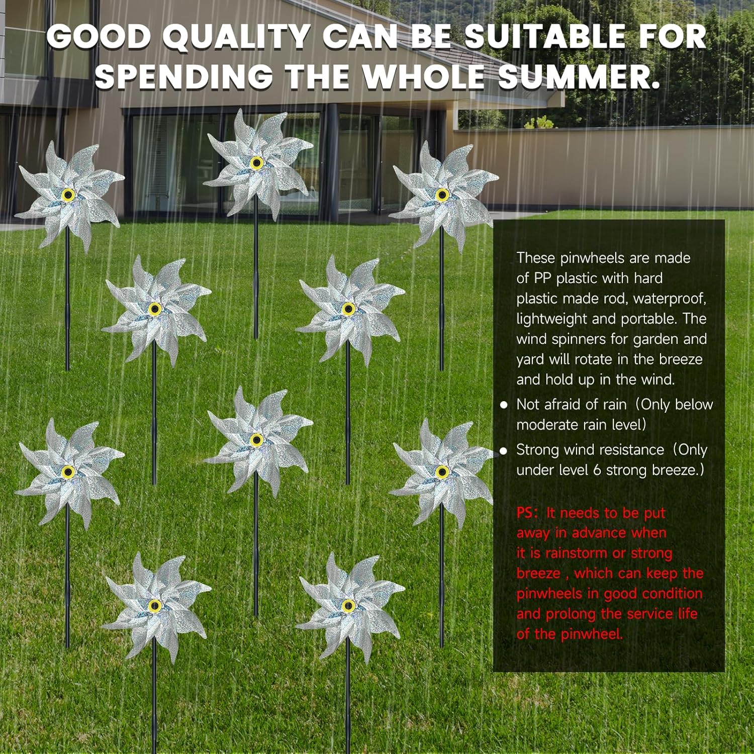 10 PCS Reflective Pinwheels for Yard and Garden Bird Devices Pre-Installed Sparkly Wind Spinner Deterrent to Scare Birds Away from Yard Patio Farm (Silver)