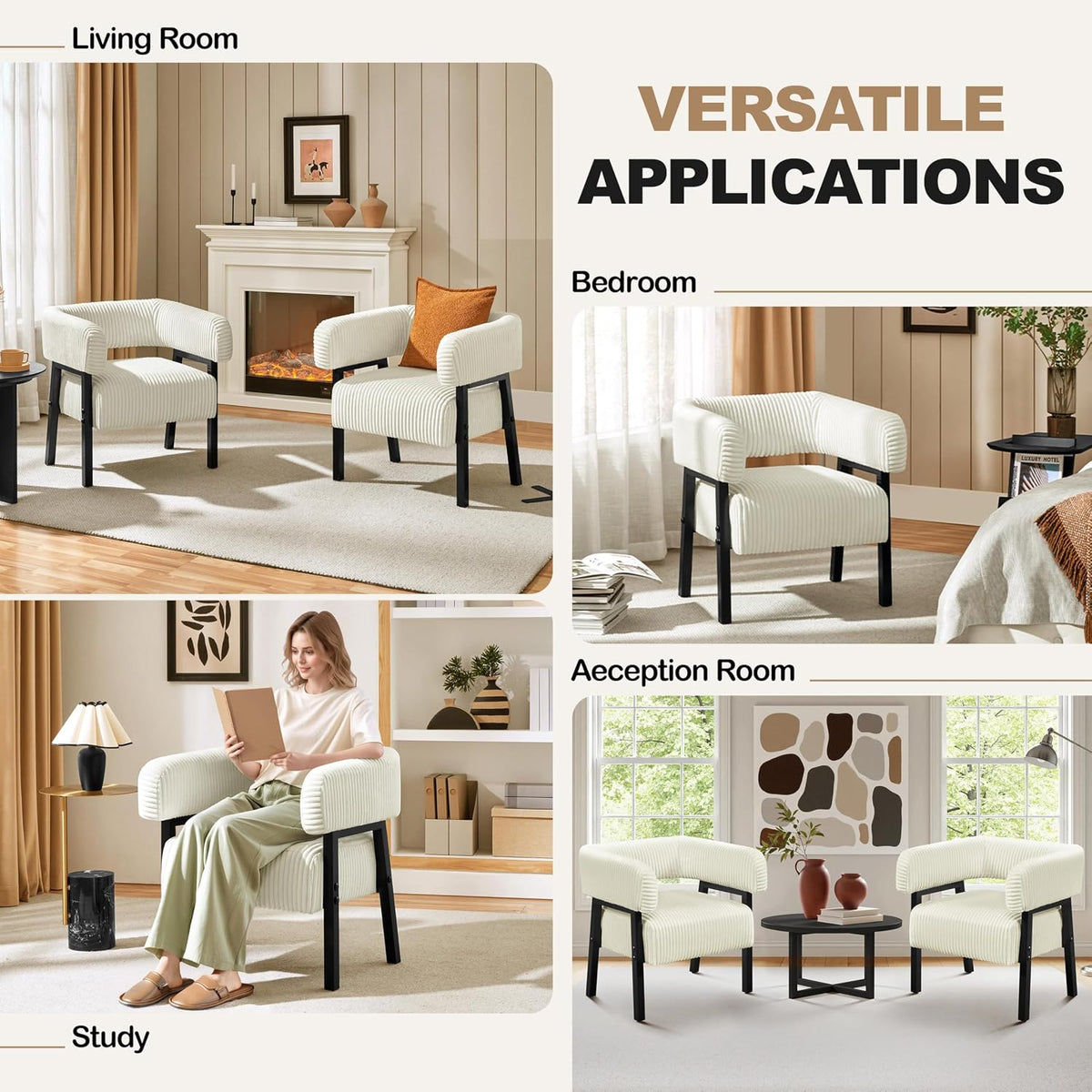 Yaheetech Accent Living Room Chair with Pocket Coiled Seat Set of 1 | Sofa Armchair | Barrel Chair | Corduroy | Comfy | Modern | Small Space | Bedroom | Reading | Beige