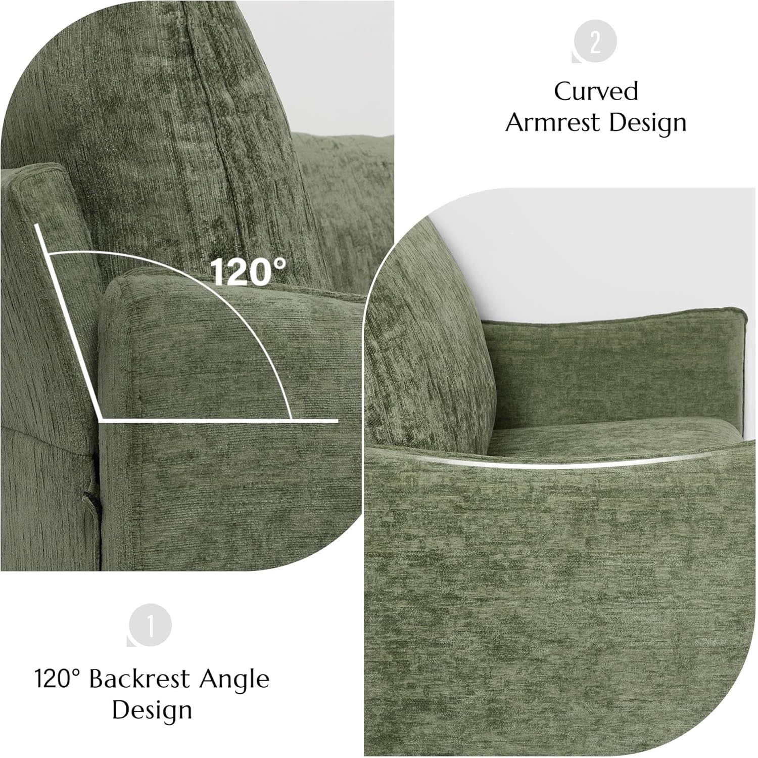 Elegant Oversized Accent Chair for Living Room, 42.1", Chenille, Green | Modern Upholstered Piping Single Reading Armchair with Cushion Backrest and 2 Pillows for Bedroom, Office, Reception Area