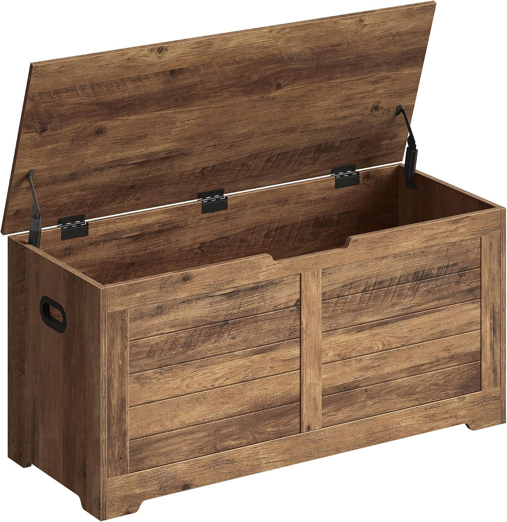 VASAGLE Storage Chest, 39.4 Inches Width Bench with 2 Safety Hinges | Farmhouse Style, for Entryway, Bedroom, Living Room, Honey Brown, SOFIE Collection ULSB061K01