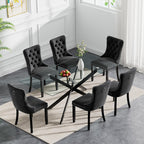 HomVent 7 Piece Rectangular Glass Dining Table Set, Tempered Glass Dinner Table Set for 6 Kitchen Table Set with 6 Velvet Upholstered Chairs for Kitchen Dining Room