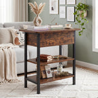 GRUSIGN End Table with Charging Station, Flip Top Side Table with USB Ports and Outlets, 3-Tier Small Side Table with Storage for Small Space, End Tables for Living Room/Bedroom, Rustic Brown