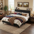 GarveeHome King Size Velvet Upholstered Platform Bed Frame, Black