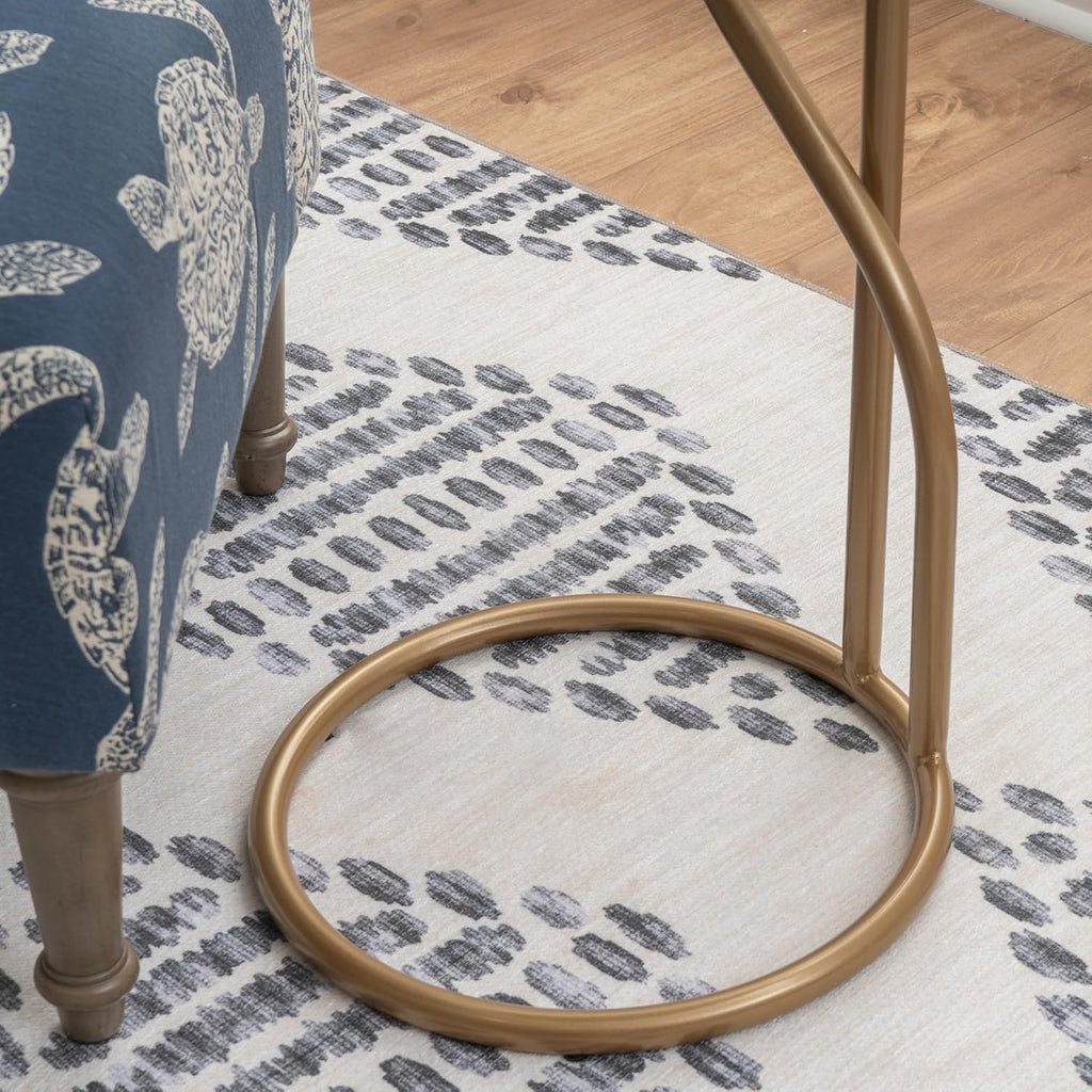 Linon Dabelle Cream Capiz Round Side Table with Gold Metal Base