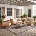 Merax 3 Piece Patio Outdoor Furniture Set, All-Weather Acacia Wood Loveseat Sofa, 2 Armchairs with Cushions for Porch, Lawn, Backyard, Balcony Teak+ Beige