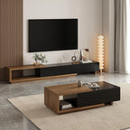 homary Modern Mid-Century Coffee Table and TV Stand Set of 2, Extendable Entertainment Center Set for Living Room (Black & Walnut)