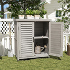 32" Solid Wood Storage Cabinet, Sideboard Cabinets with Metal Table Top, Living Room Organizer with Louvered Ventilation for Outdoor Patios, Grey