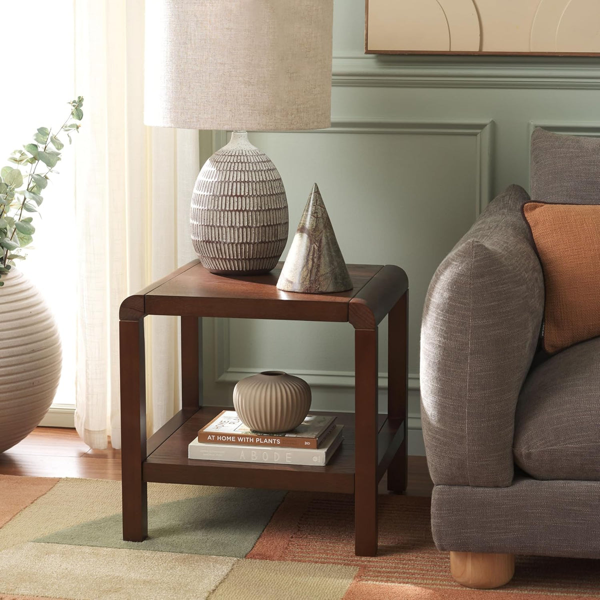 SAFAVIEH Home Collection Omara Walnut Brown 1-Shelf Square Accent Side Table