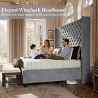 Jocisland Queen Bed Frame with 63" Tall Wingback Headboard, Grey