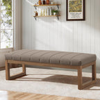 Zihanhome 52.7" Bedroom Bench for End of Bed, Modern Upholstered Teddy Fabric Entryway Bench & Dining Bench, Footrest Stool Bench with Solid Wood Frame for Bedroom, Living Room (Dark Brown)