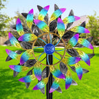 Metal Outdoor Wind Spinner, 2-Way Wind Sculpture Spinner with Metal Stake, Waterproof 360 Degrees Kinetic Windmill Art Decoration for Patio Garden Lawn (A- Colorful)