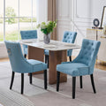 adochr Dining Chairs Set of 4, Upholstered Fabric Dining Room Chairs with Nailhead High Back & Ring Pull & Wooden Legs, Mid-Century Modern Kitchen Chairs for Restaurant, Living Room, Light Blue