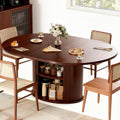 Extendable Round Dining Table for 2-4-6, 63 Inch Dining Room Kitchen Table with 2-Tier Storage Shelf, Modern Farmhouse Fluted Wood Slide Door Dinner Furniture,Oval Circle(Walnut-63 Inch)