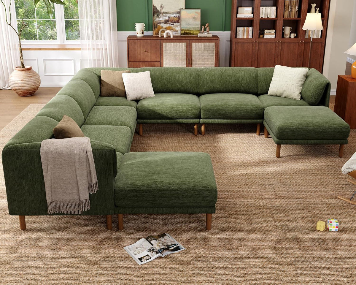 Cloud Sectional Couches for Living Room,Modular Sectional Sofa,Green | Extra Deep 9 Seater,Oversized Couches With 2 Ottoman,Solid Wood Leg,Large Sofa for Big Space,Office,Apartmen