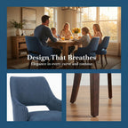 chairus Farmhouse Dining Chairs Set of 2 with Arms, Blue Linen Upholstered Dining Room Chairs, Curved Open Back Kitchen Accent Side Chairs, Blue