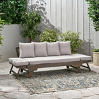Christopher Knight Home Gary Patio Convertible Couch, Wooden Outdoor Daybed, 3-Seater Acacia Wood Patio Furniture Lounge Sofa for Backyard/Poolside/Garden, Back Pillow+Removable Cushion, Grey