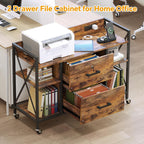 Office File Cabinet, 2 Drawer File Cabinets with Lock, Filing Cabinet with Power Outlets, Adjustable Shelves, Rolling Storage Cabinets for Home Office, Vintage