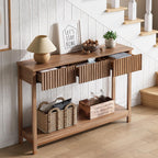 Treocho 47" Fluted Console Table with 3 Drawers and Storage Shelf | Narrow Long Entryway Table,Behind Couch Accent Tables, Entrance Foyer, Hallway, Living Room, Brown