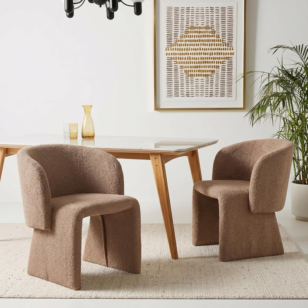 NORDICANA Barrel Dining Room Chairs with Arms, Faux Fur Accent Chairs Set of 2, for Kitchen, Living Room, Upholstered Armchairs, Brown