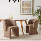 NORDICANA Barrel Dining Room Chairs with Arms, Faux Fur Accent Chairs Set of 2, for Kitchen, Living Room, Upholstered Armchairs, Brown