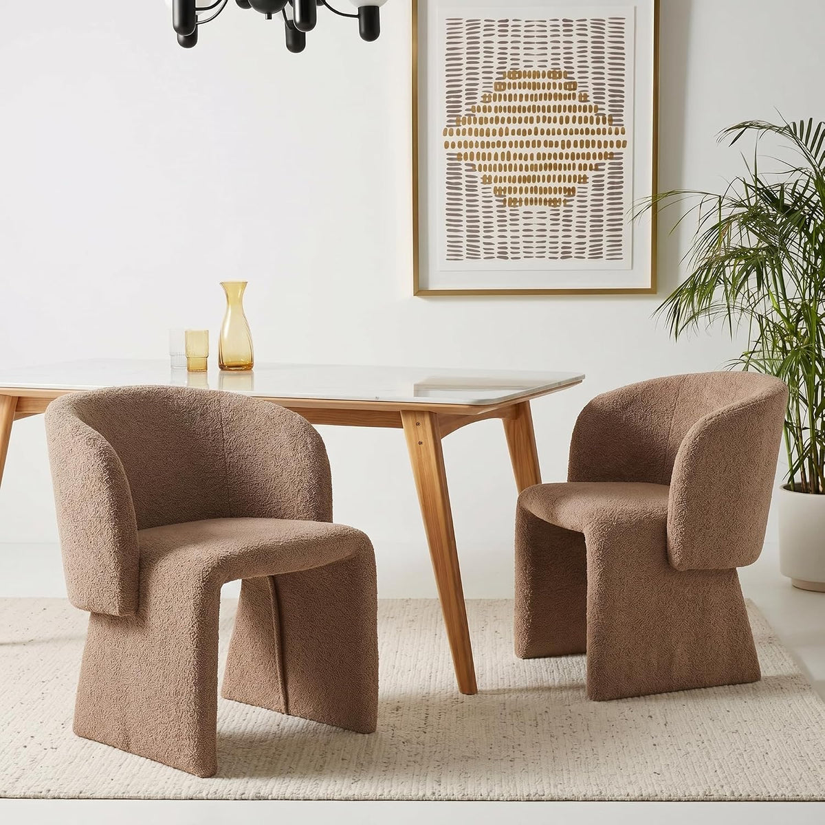 NORDICANA Barrel Dining Room Chairs with Arms, Faux Fur Accent Chairs Set of 2, for Kitchen, Living Room, Upholstered Armchairs, Brown