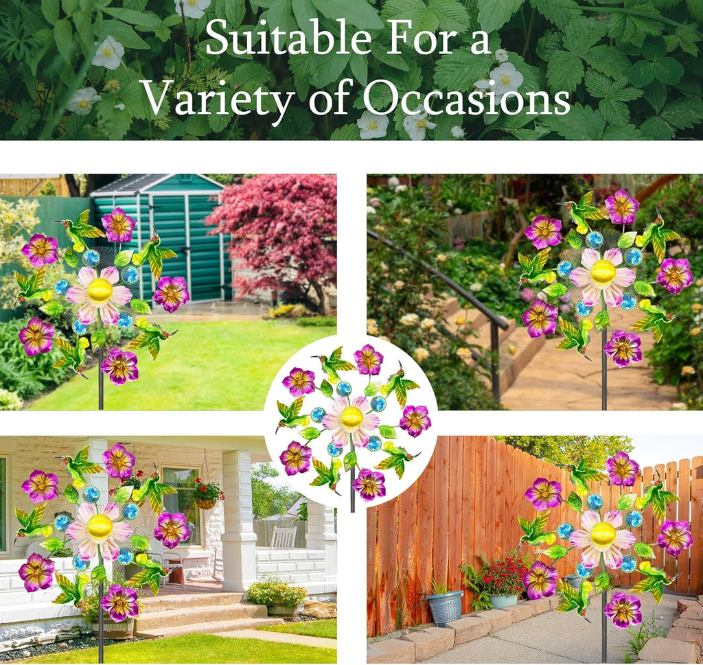 Solar Wind Spinners Outdoors for Yard and Garden - 40 Inch Metal Wind Sculpture, Outdoor Kinetic Windmill with Multi-Color Led Lights for Patio, Lawn & Garden Decoration (Magpies)