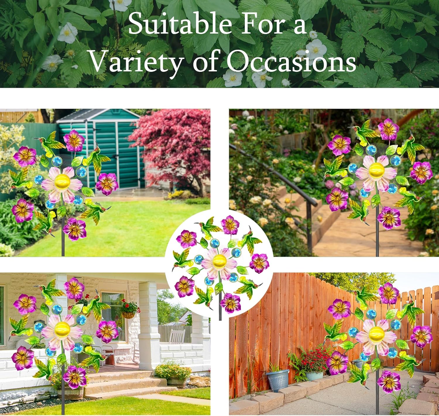 Solar Wind Spinners Outdoors for Yard and Garden - 40 Inch Metal Wind Sculpture, Outdoor Kinetic Windmill with Multi-Color Led Lights for Patio, Lawn & Garden Decoration (Magpies)