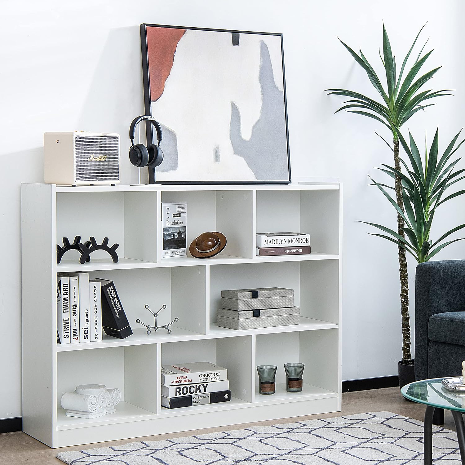 Tangkula 8-Cube Bookcase, Wood 3 Tier Open Storage Bookshelf, Modern Multipurpose Display Cabinet for Living Room, Study, Reading Nook, 48 x 12.5 x 36.5 Inch, White