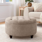 HUIMO 30-Inch Round Storage Ottoman, Button Tufted Coffee Table(Brown) | Ottoman Coffee Table with Removable Top, Upholstered Ottoman with Storage, Footrest Stool for Living Room, Bedroom and Office