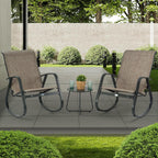 Kozyard 3-Piece Outdoor Rocking Chair Set, Patio Bistro Set with 2 Sling Rockers and Side Table,Powder-Coated Aluminum Frame, Breathable Textilene Fabric for Porch, Garden, Balcony, Beige