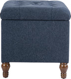 Spatial Order 24" Button Tufted Storage Ottoman - Blue Woven Fabric