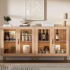 Housoul Buffet Cabinet with LED Lights, Sideboard Cabinet with 2 Doors Acrylic, 32" Modern Buffet Cabinet with Shelf, Coffee Bar Cabinet for Living Room, Kitchen, Oak