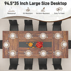 chartustriable Dining Table for 8-10 People,94" Large Modern Kitchen Table W/Built-in Table Runner Design,Brown&Black Industrial Rectangular Dinner Table,Waterproof Wood Table Sturdy Base,280lbs Load