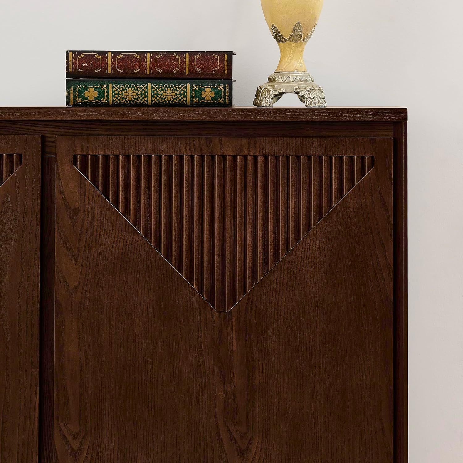 LKTART Narrow Sideboard Buffet Storage Cabinet with Solid Wood Doors,Mid Century Modern Accent Credenza Cabinet,Media Console Table for Kitchen, Living Room, Entryway-Dark Walnut