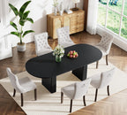 63"-79" Extendable Dining Table Set with 6 Beige Chairs, 7 Piece Oval Kitchen Dining Room Table Set for 6, Modern Space-Saving Expandable Large Dinner Tables Set with Double Pedestal Base,Black