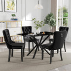 5 Pieces Modern Luxury Glass Dining Set, Minimalist Rectangle Dinner Room Set for 4, 47'' Black Glass Top Kitchen Table Set with Black Tufted Chairs, for Small Apartment Home