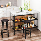 DKLGG Kitchen Island with Stools & Storage, Modern Dining Table Set for 2, 3 Piece Kitchen & Dining Room Sets Island Table for Small Space, Apartment, Home Bar, White