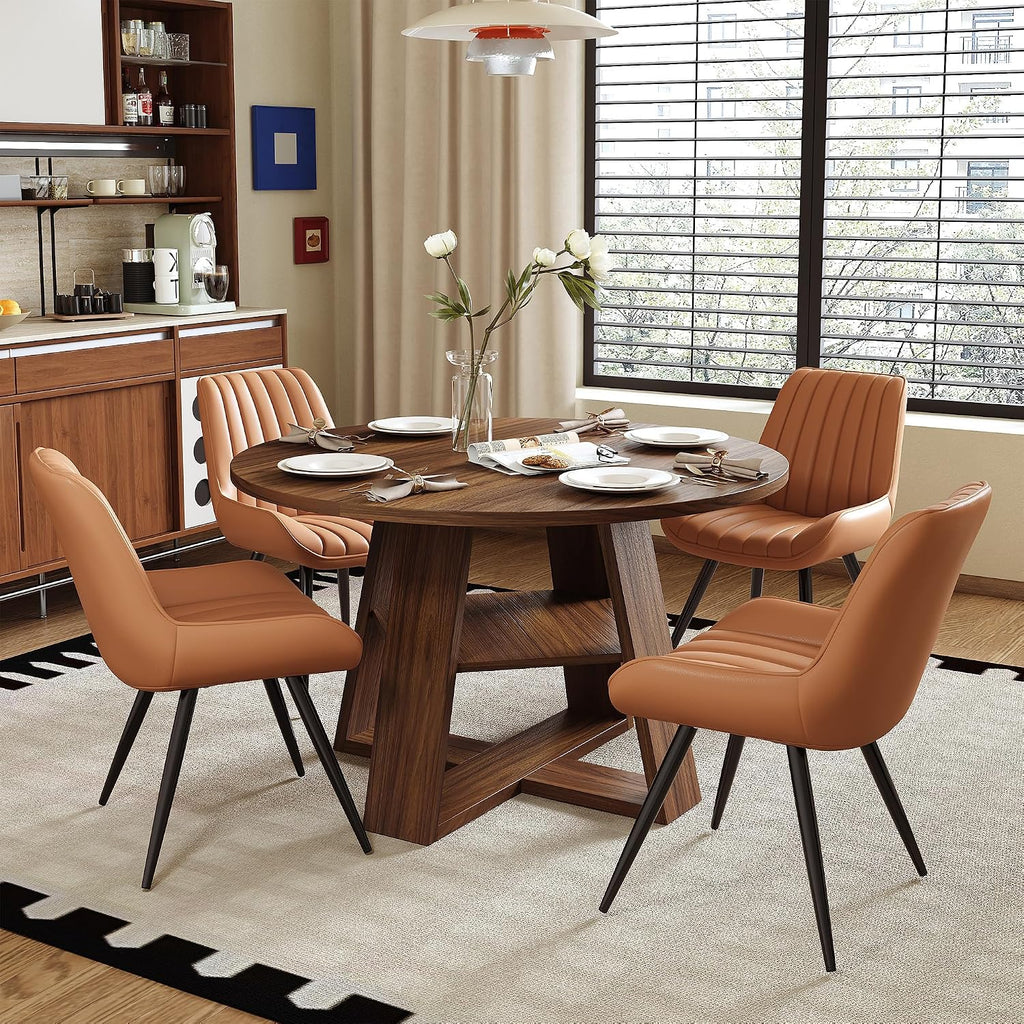 Miereirl Round Dining Table Set for 4, 43.31 Inch Round Kitchen Table and Chairs Set with Storage Shelf, Space Saving Dining Room Table Set, Modern Dining Set for Apartment, Kitchen, Dining Room