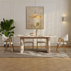 homary Oval Extendable Dining Table 79"–94", Japandi Wooden Dining Table for 6–10, Solid Wood Kitchen & Dining Room Table with Double Pedestal Base (Table Only)