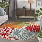 Nourison Home Aloha Indoor/Outdoor Green 7'10'' x Round Area-Rug, Tropical, Botanical, Easy Clean, Non Shedding, Bed Room, Living Room, Dining Room, Deck, Backyard, Patio (8 Round)