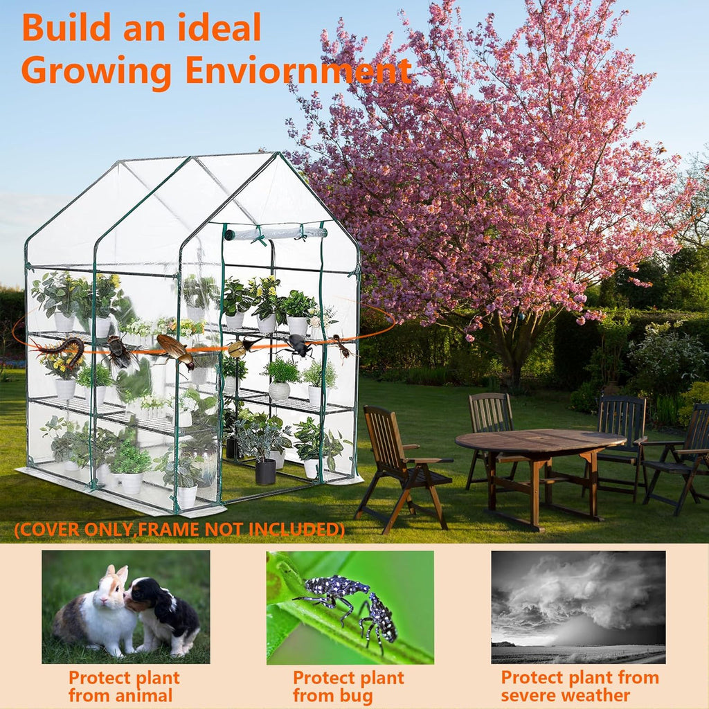 Greenhouse Cover Replacement, 56×56×76 Inches PE Walk-in Greenhouse Cover for Gardening Plants w/Roll-Up Zipper Door, Waterproof Wind Rain Proof Frost Protection , Easy Assembly (No Frames Include)