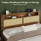 Belffin King Size Rattan Bed Frame with 2 Storage Drawers, Wood Bed, Brown