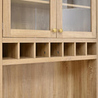 Polibi Farmhouse Freestanding Kitchen Pantry Cabinet Buffet with Hutch, Wine Rack, Adjustable Shelves, Pull-Out Bottle Trays & Glass Doors, 35.4x17.7x74.8inch,Natural