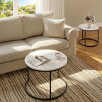 Living Room Side Table, Round Coffee Tables for Living Room, Modern Nesting Drink for Small Spaces, Set of 2 (Marble)