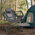 Ainfox Hammock Camping Chair with Footrest, Foldable Portable Rocking Chairs for Adults Outside Swinging Camp with Cup Holder Pillow for Outdoor Patio Poolside (Dark Grey)